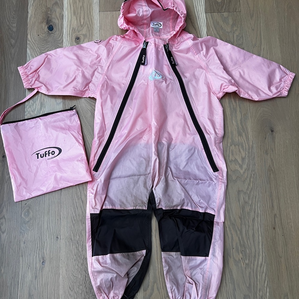 Tuffo Muddy Buddy Rain Suit – Pink + Brown – Size 4T – Hooded Waterproof